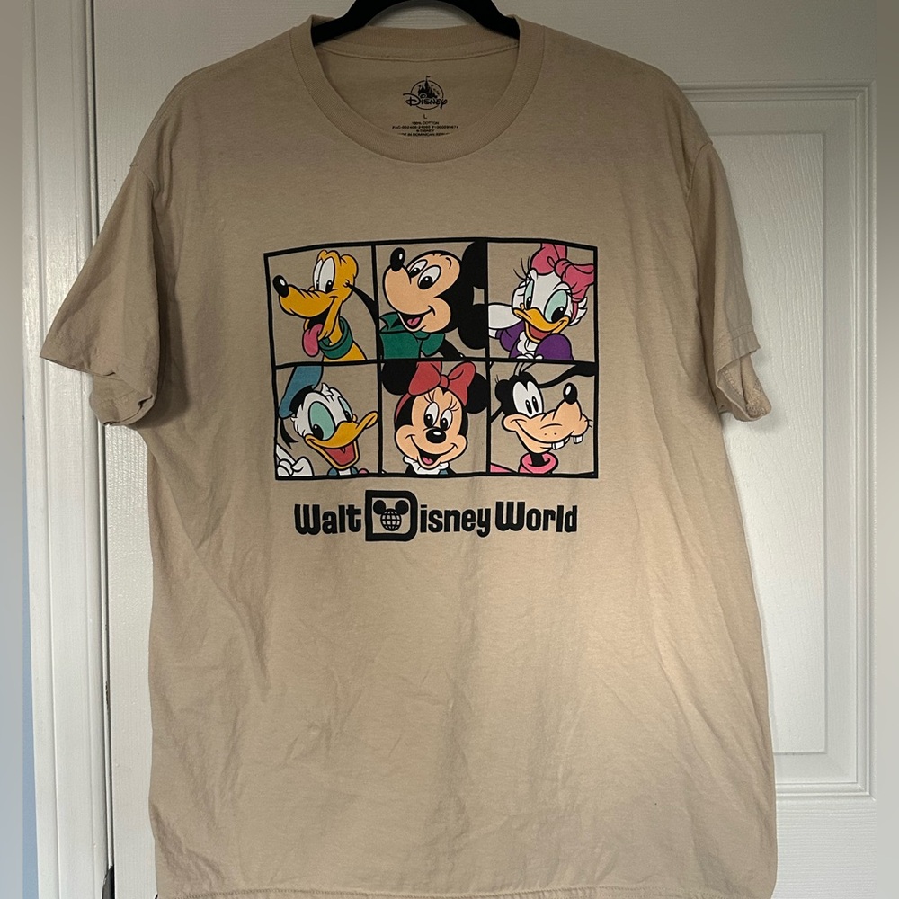 Official Disney Beige Graphic T-Shirt with Iconic Characters | Sz L 100% Cotton